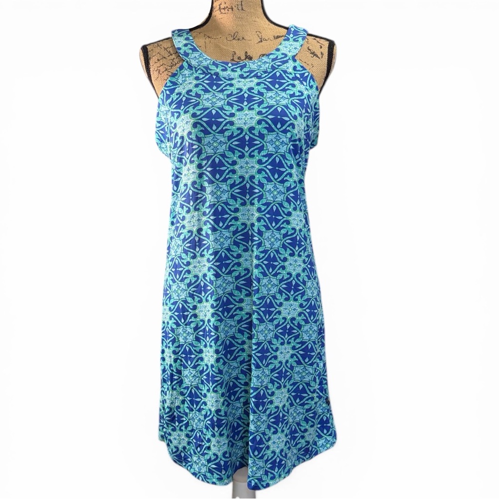 Blue Patterned Sleeveless Midi Dress